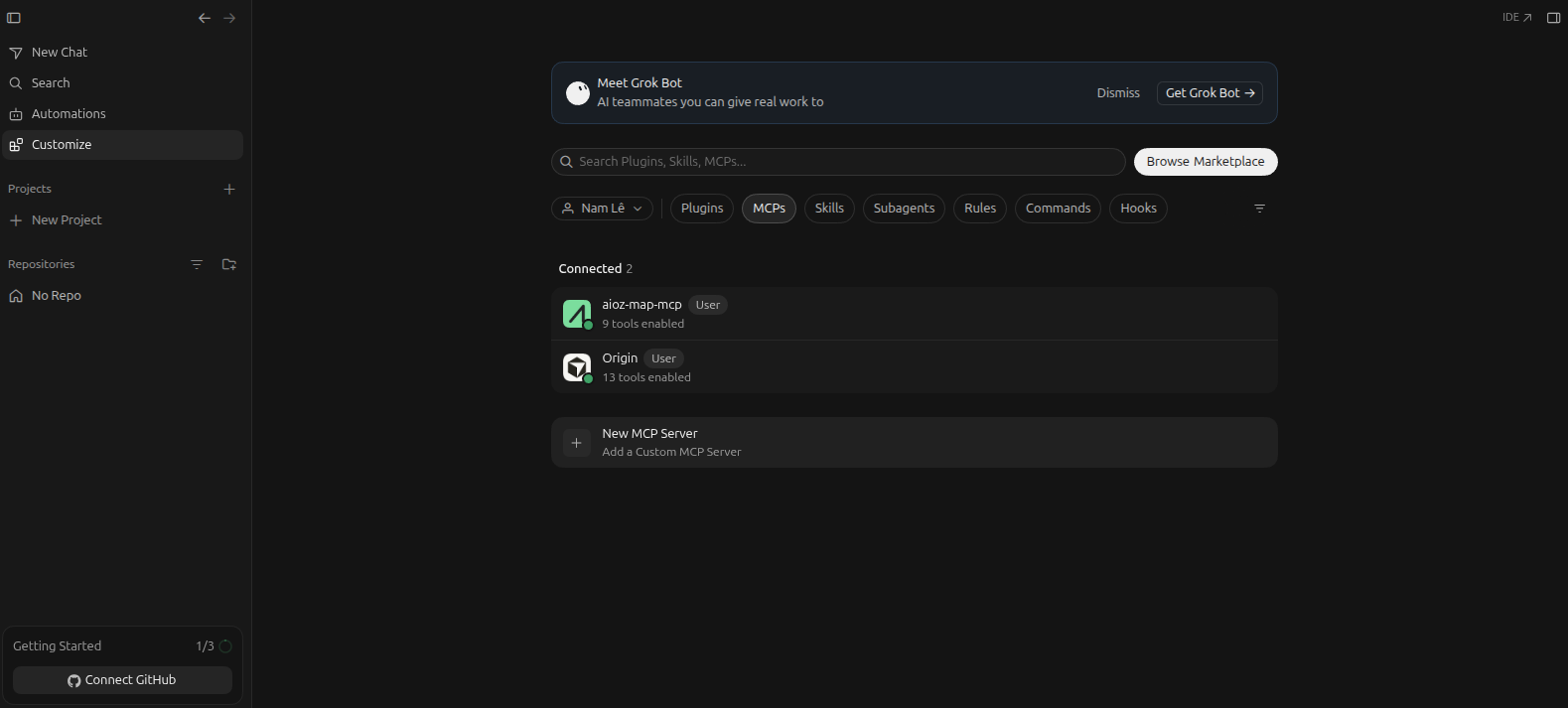 Add the AIOZ Pin MCP Server SSE endpoint to Cursor